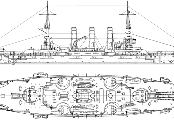 Корабль USS BB-19 Louisiana [Battleship] (1906) - чертежи, габариты, рисунки